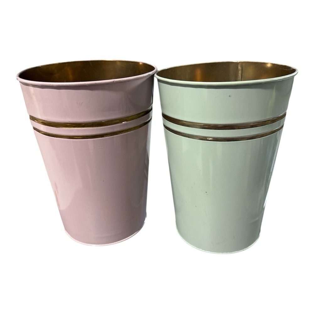 🇺🇸‎ Floral Classic Tin LG tips Bucket (2) Light Pink And Blue Galvanized.